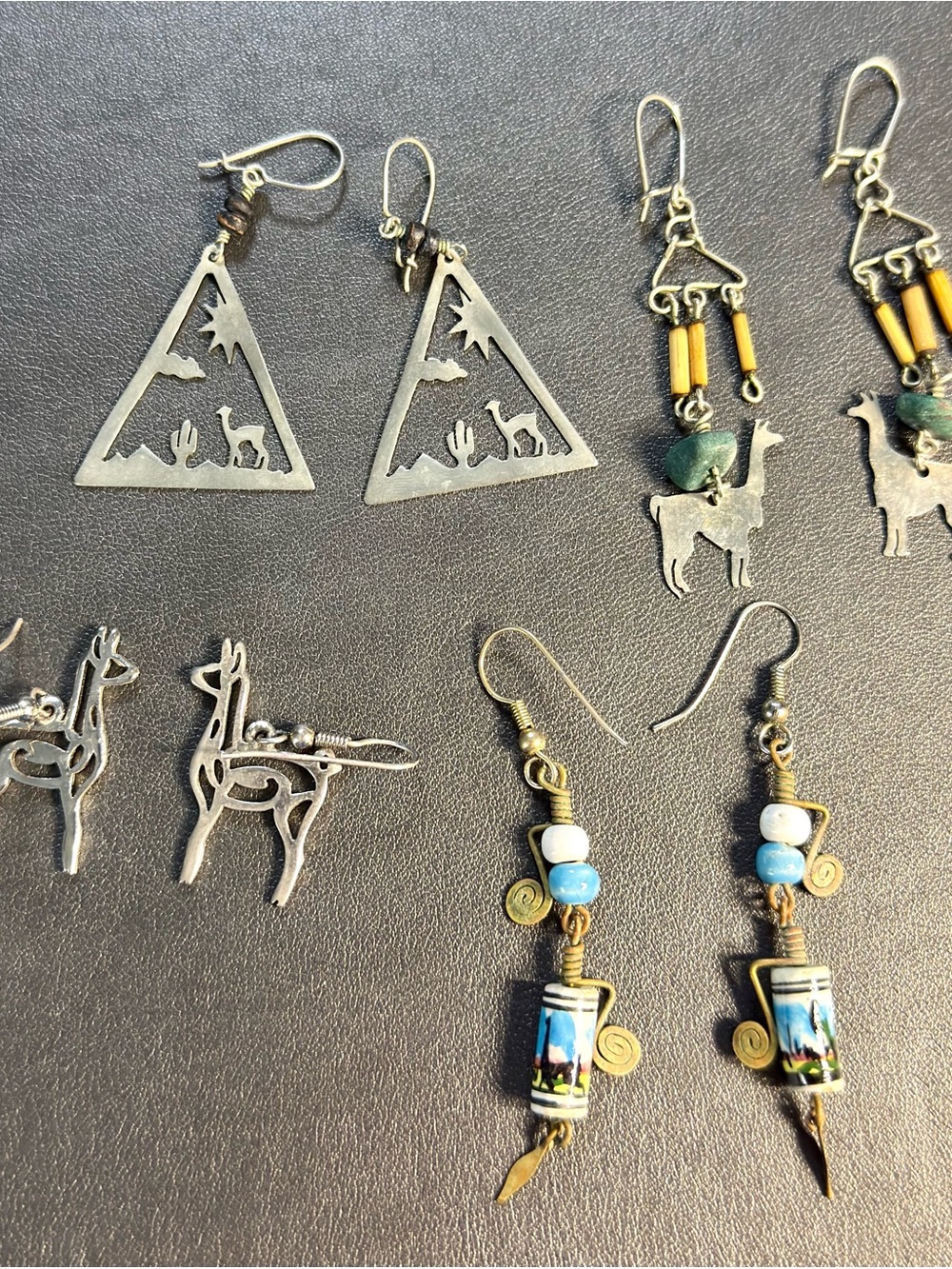 vtg 925 Peru Artisan Llama Earring lot